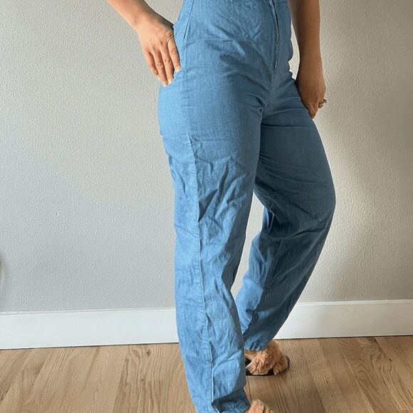 vtg 90s light blue cotton overalls onepiece zip‎ up summer romper boho small - Picture 5 of 9